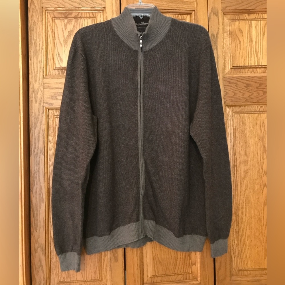 Tommy Bahama Men's Dark Brown Zip-Up Sweater Mens Large